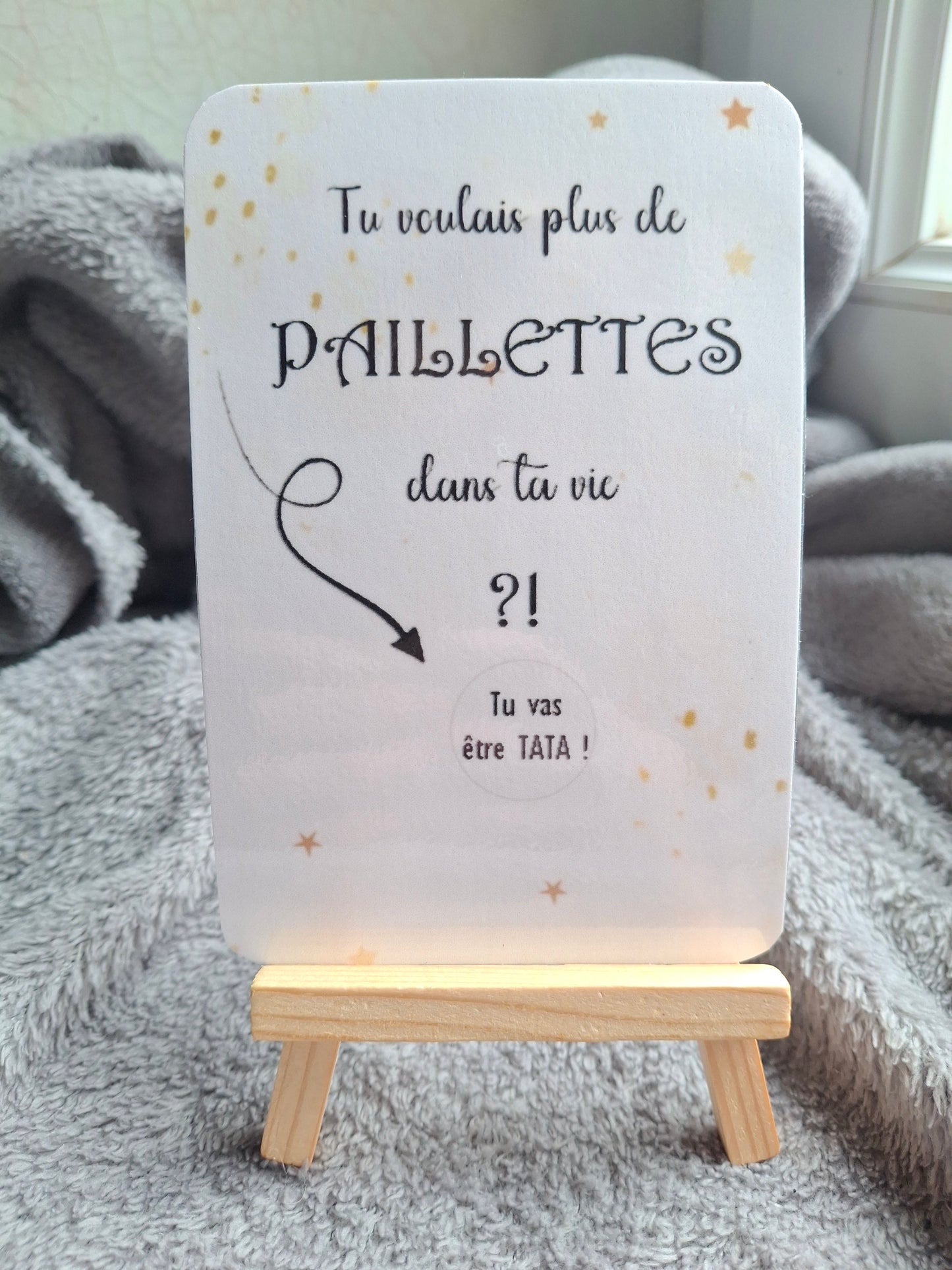 Carte à gratter personnalisée “Tu voulais plus de paillettes dans ta vie” – annonce tata ou marraine