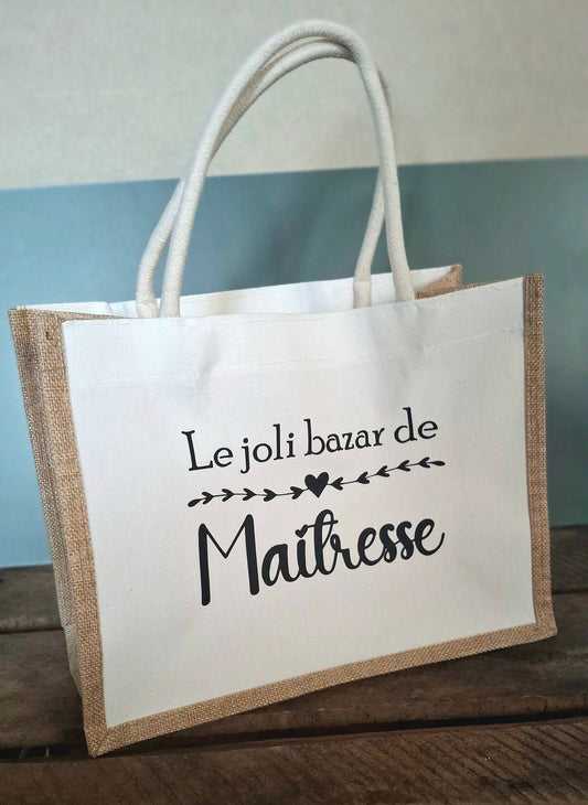 Cabas personnalisé “Le joli bazar de Maîtresse” – sac maîtresse cadeau