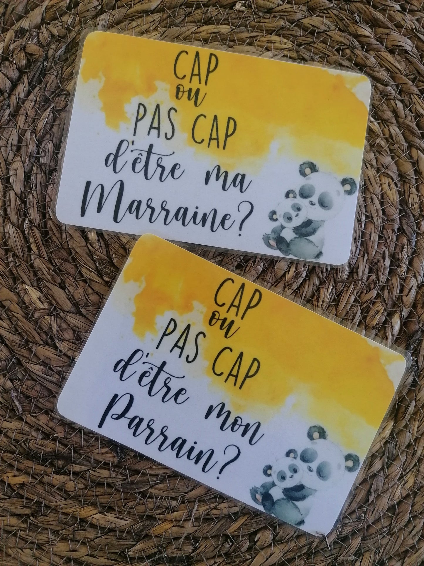 Lot de 2 cartes “Cap ou pas Cap” – Demande Parrain & Marraine – Carte originale bébé/enfant