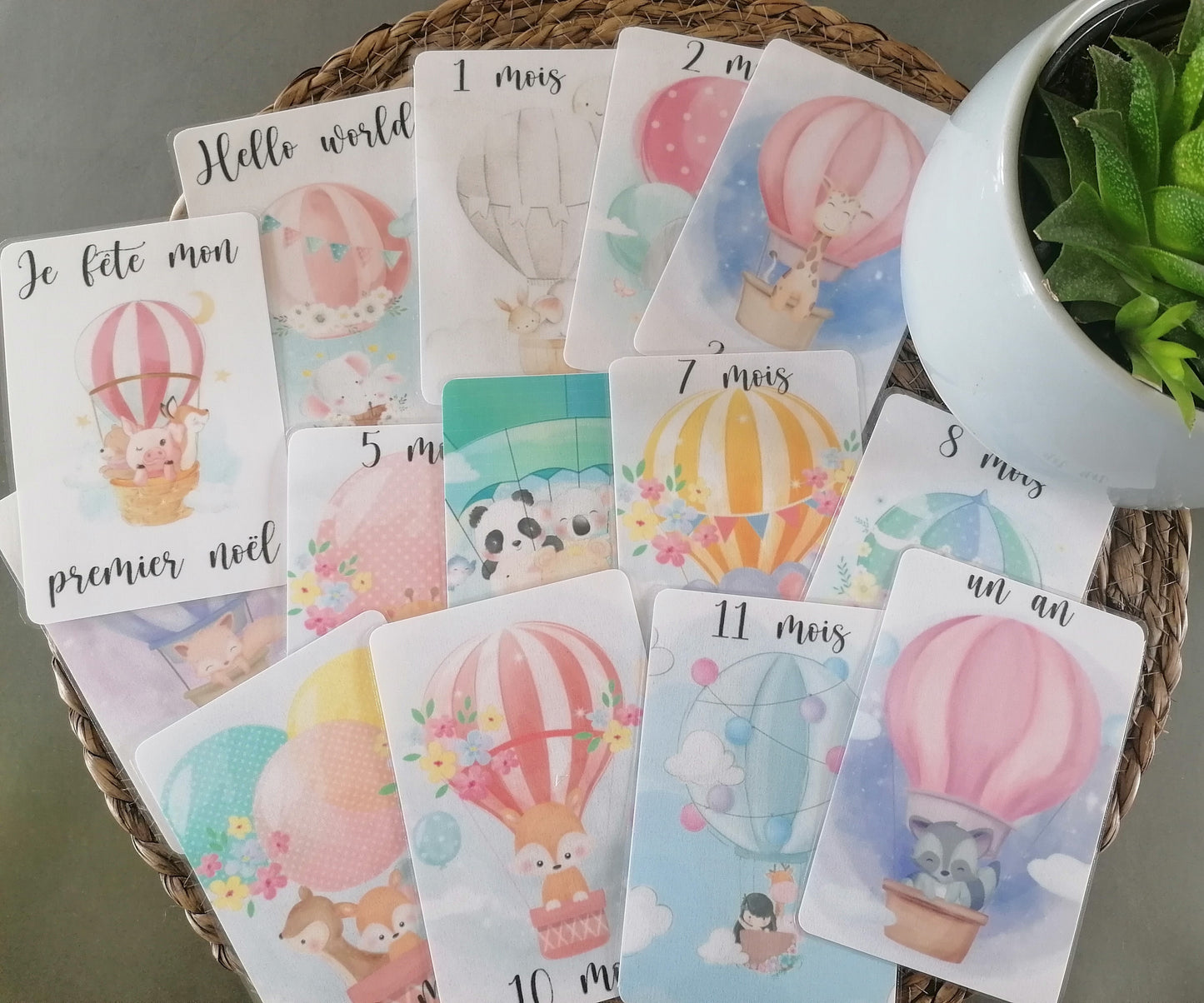Cartes étapes bébé _ thème Montgolfière fille