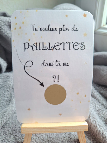 Carte à gratter personnalisée “Tu voulais plus de paillettes dans ta vie” – annonce tata ou marraine